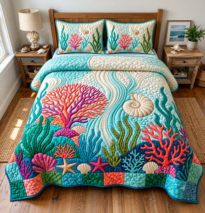 Colorful Coral Reef 3-Piece Quilted Bedding Set GFTONTD3657