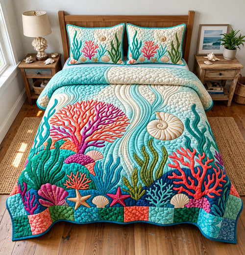 Colorful Coral Reef 3-Piece Quilted Bedding Set GFTONTD3657