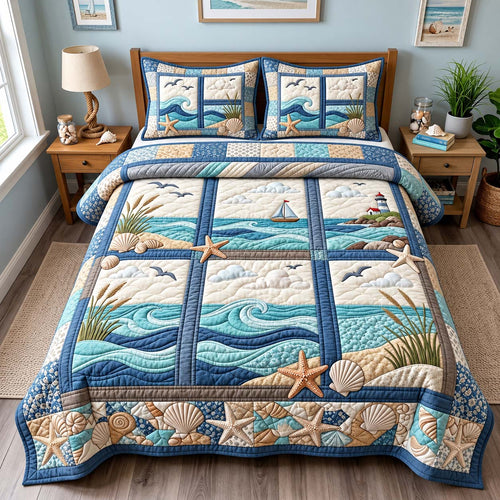 Coastal Ocean Windows 3-Piece Quilted Bedding Set GFTONTD3658