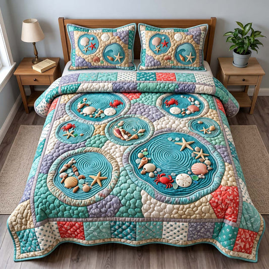 Seaside Tide Pools 3-Piece Quilted Bedding Set GFTONTD3660