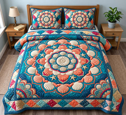 Seashell Ocean Mandala 3-Piece Quilted Bedding Set GFTONTD3661