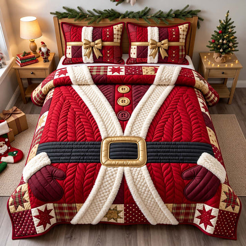 Classic Santa Christmas Coat 3-Piece Quilted Bedding Set GFTONTD3662