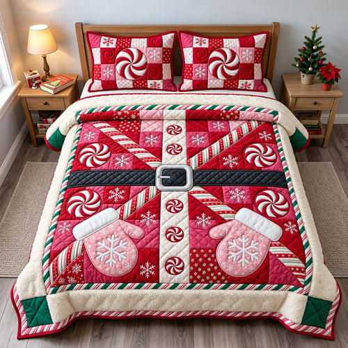 Peppermint Candy Santa 3-Piece Quilted Bedding Set GFTONTD3663
