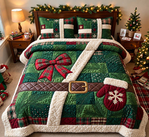 Woodland Santa Christmas 3-Piece Quilted Bedding Set GFTONTD3664