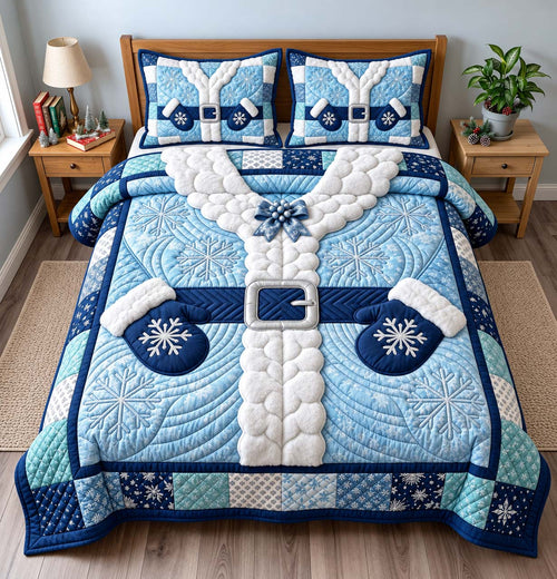Winter Blue Santa 3-Piece Quilted Bedding Set GFTONTD3666