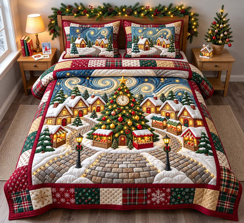 Christmas Market Village 3-Piece Quilted Bedding Set GFTONTD3669