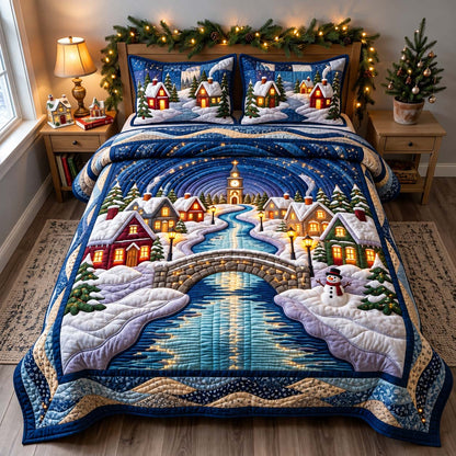 Midnight Winter Village 3-Piece Quilted Bedding Set GFTONTD3670