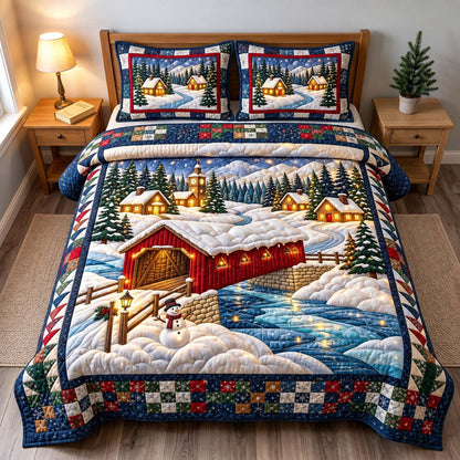 Snowy Covered Bridge 3-Piece Quilted Bedding Set GFTONTD3672