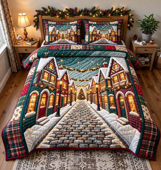 Christmas Cobblestone Street 3-Piece Quilted Bedding Set GFTONTD3673