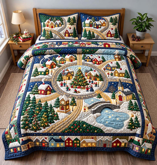 Christmas Village Wonderland 3-Piece Quilted Bedding Set GFTONTD3675