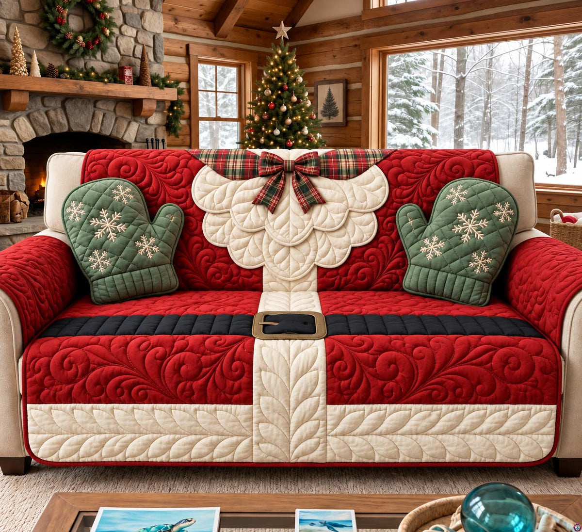 Christmas Mittens Of Santa Quilted Sofa Cover GFTONTD3676