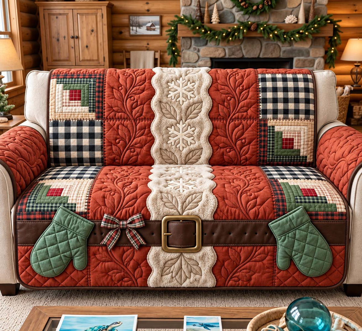 Rustic Patchwork Christmas Quilted Sofa Cover GFTONTD3681