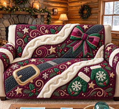 Burgundy Christmas Elegance Quilted Sofa Cover GFTONTD3682