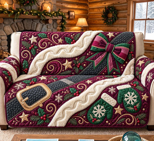 Burgundy Christmas Elegance Quilted Sofa Cover GFTONTD3682