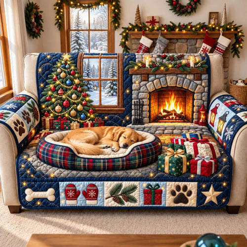 Golden Christmas Dreams Quilted Sofa Cover GFTONTD3683