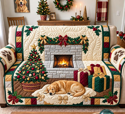 Sleeping Christmas Golden Quilted Sofa Cover GFTONTD3687