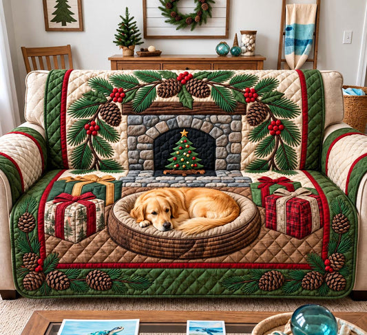 Golden Holiday Retreat Quilted Sofa Cover GFTONTD3688