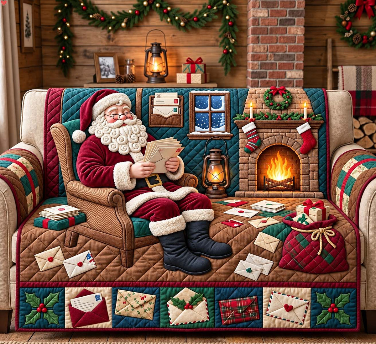 Santa Christmas Letters Quilted Sofa Cover GFTONTD3731