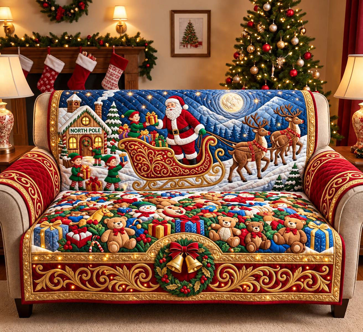North Pole Departure Quilted Sofa Cover GFTONTD3738