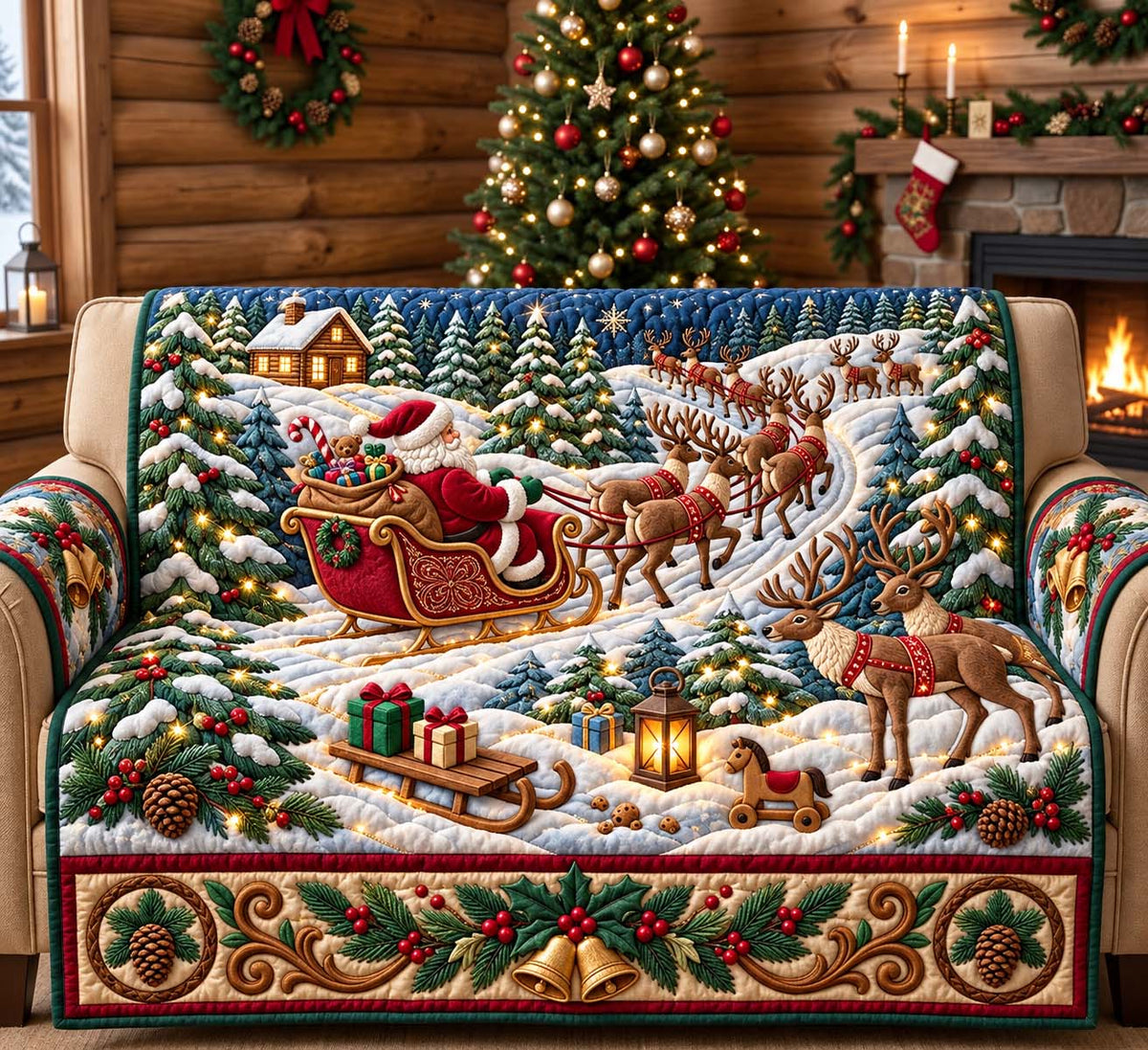 Reindeer Forest Ride Quilted Sofa Cover GFTONTD3739