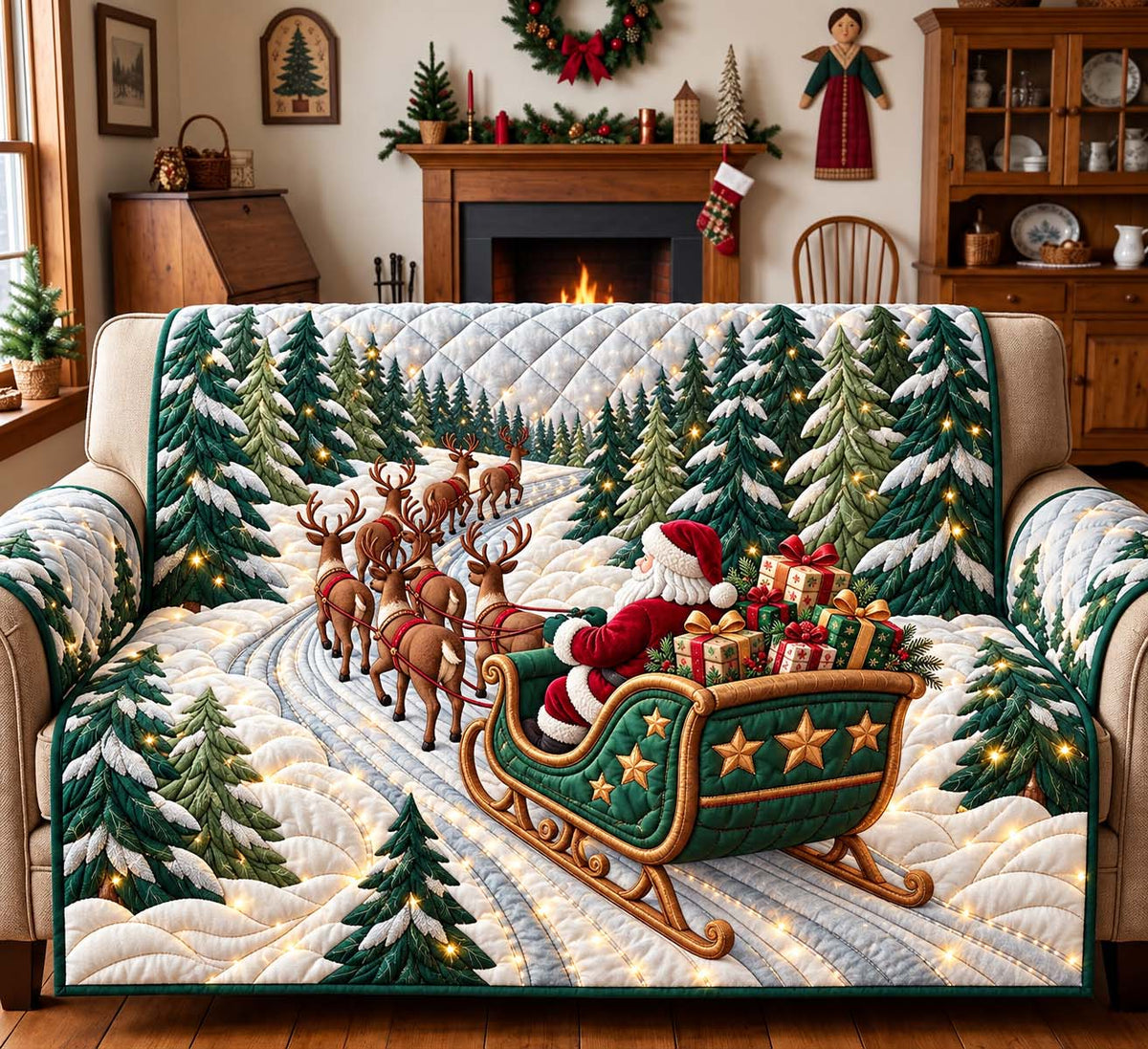 Snowy Forest Journey Quilted Sofa Cover GFTONTD3744