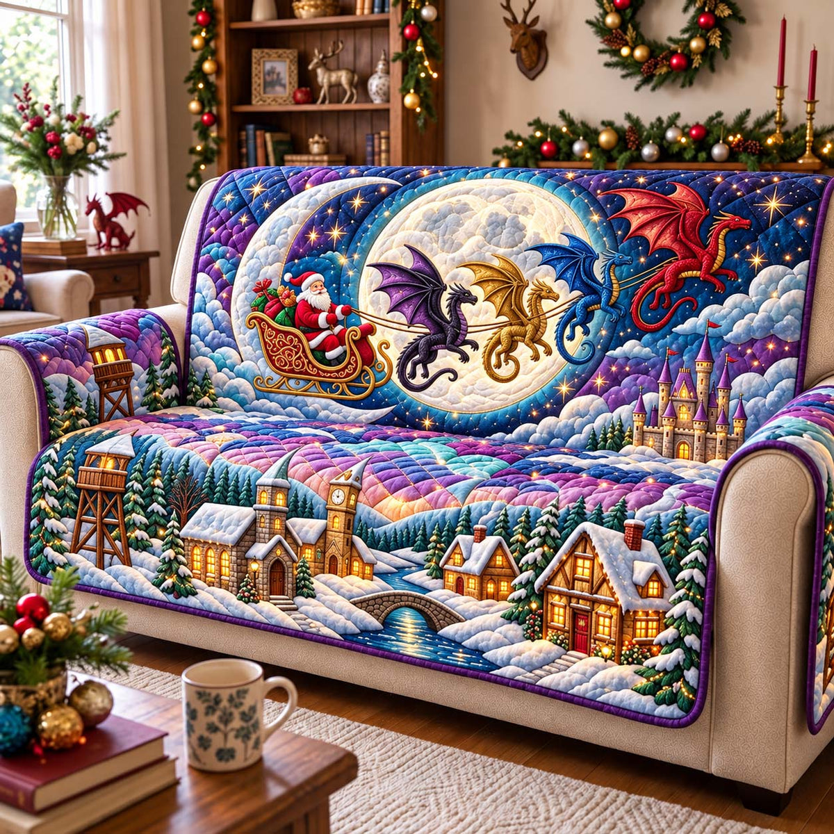 Moonlit Dragon Sleigh Quilted Sofa Cover GFTONTD3778