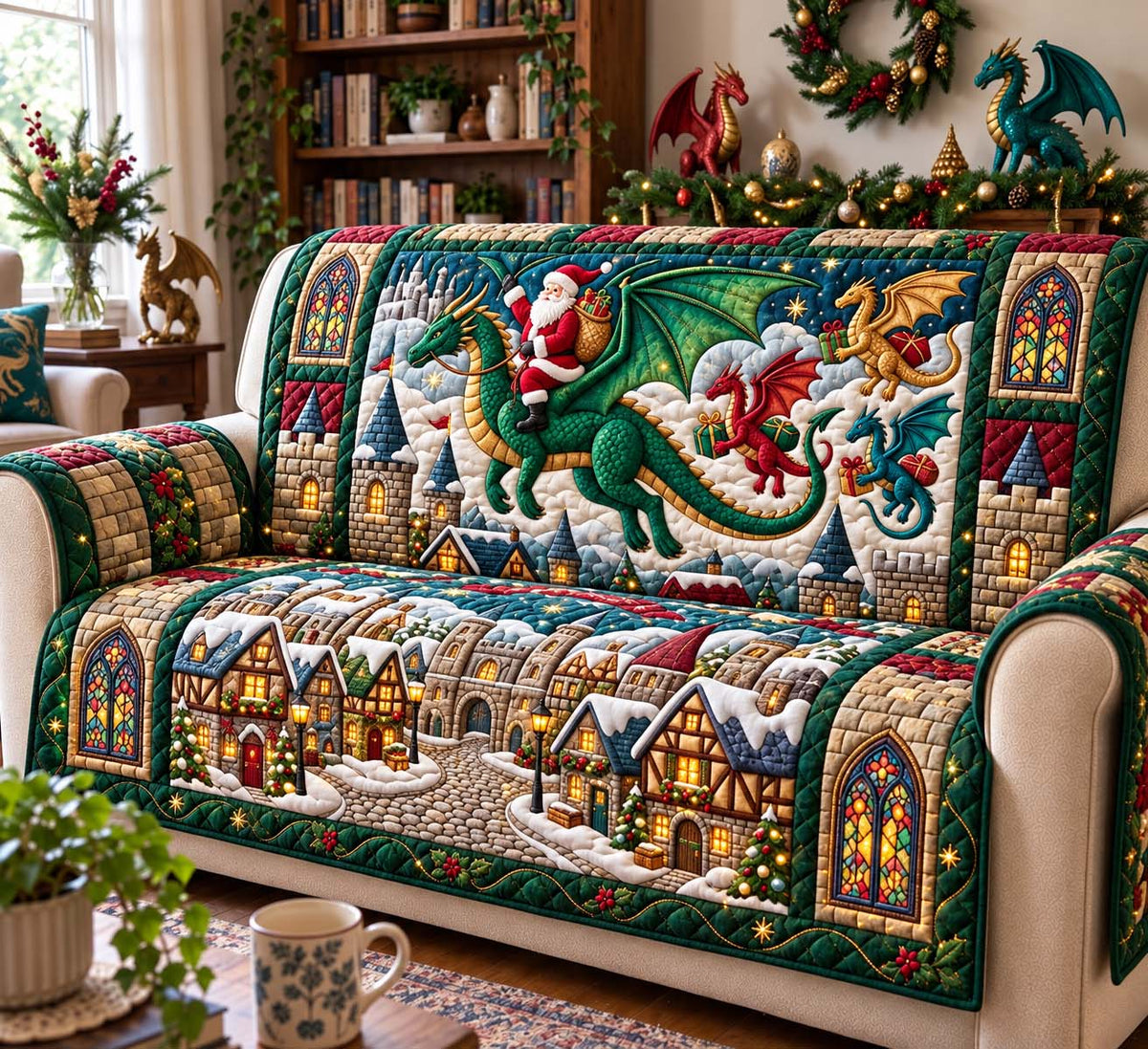 Santa Dragon Rider Quilted Sofa Cover GFTONTD3780