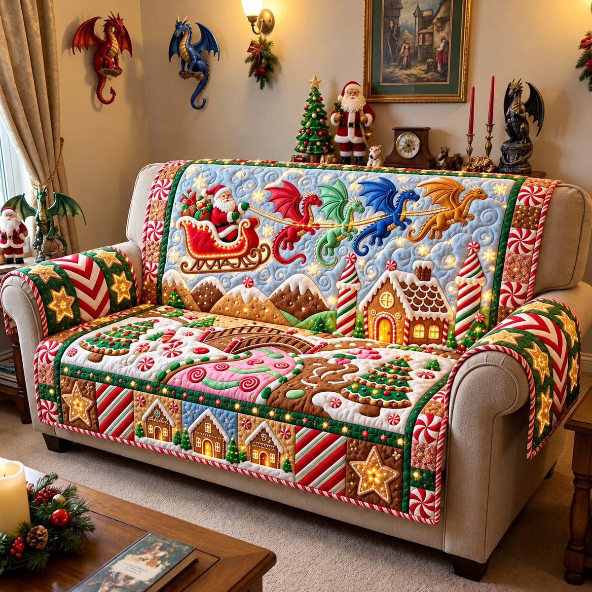 Midnight Dragon Journey Quilted Sofa Cover GFTONTD3783