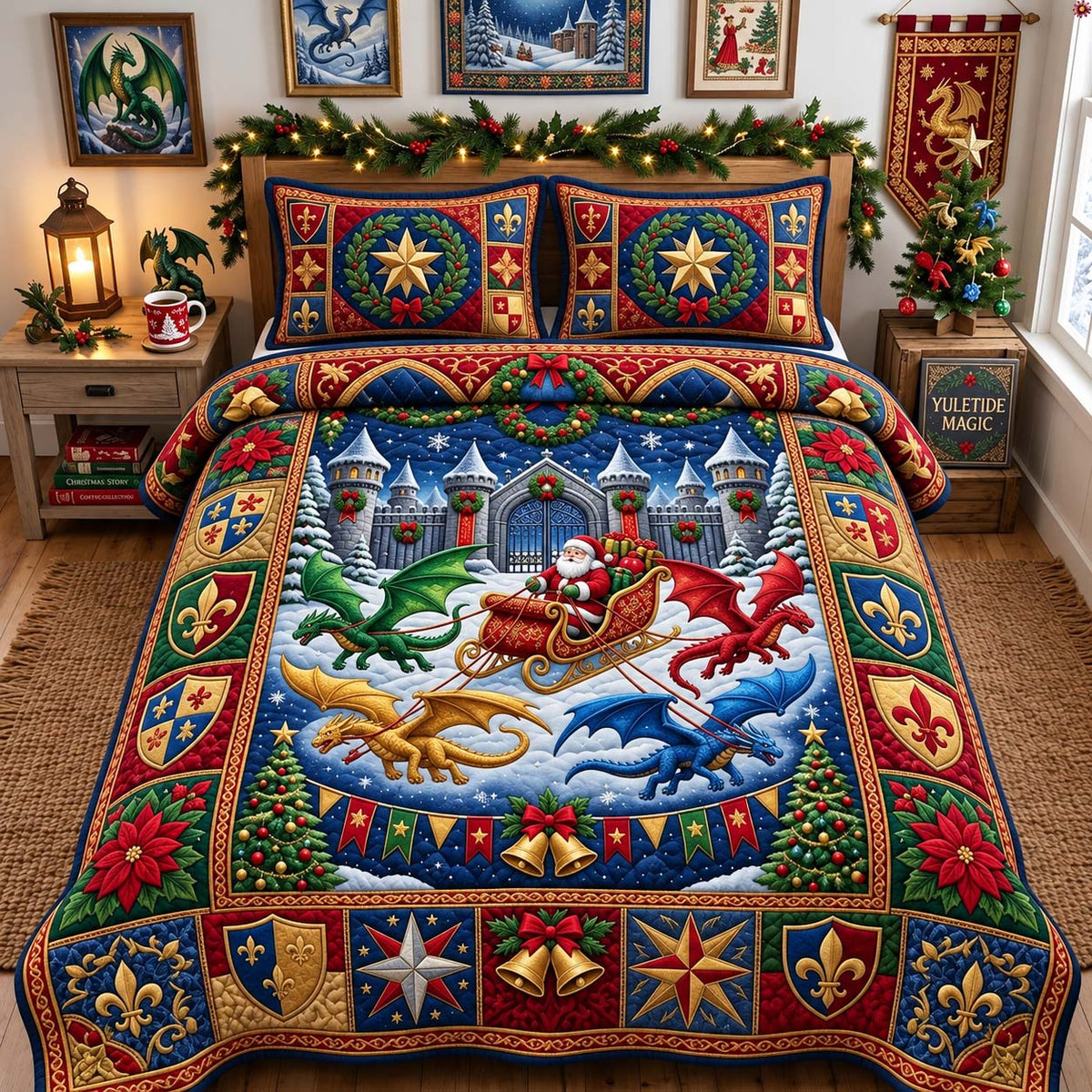 Royal Dragon Christmas 3-Piece Quilted Bedding Set GFTONTD3806