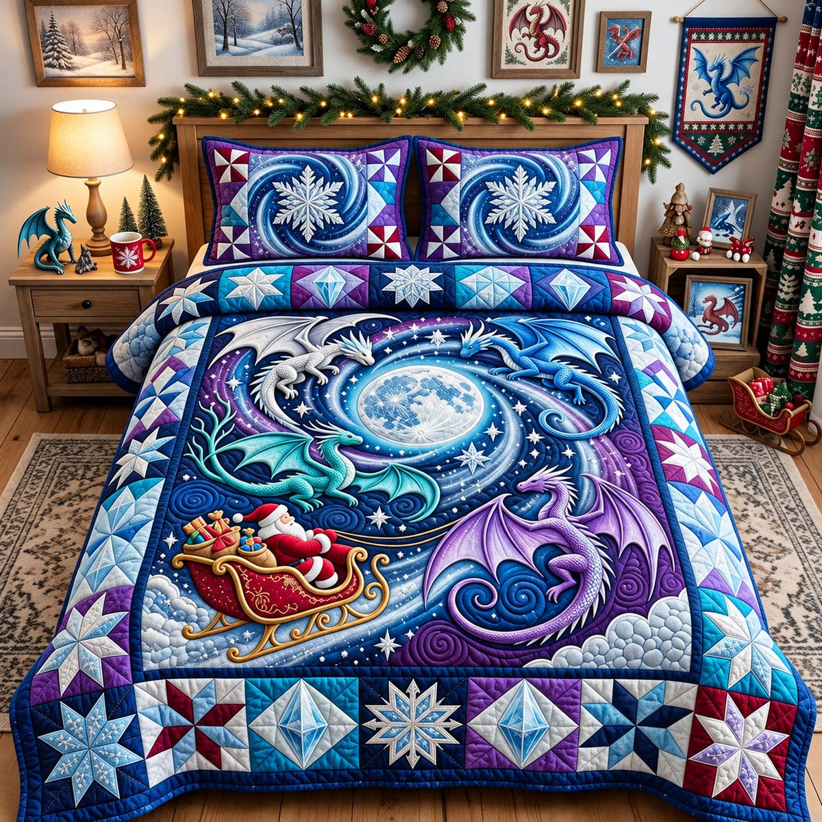 Frost Moon Dragons 3-Piece Quilted Bedding Set GFTONTD3808
