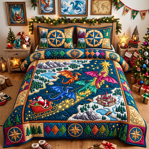 Dragon Christmas Quest 3-Piece Quilted Bedding Set GFTONTD3810