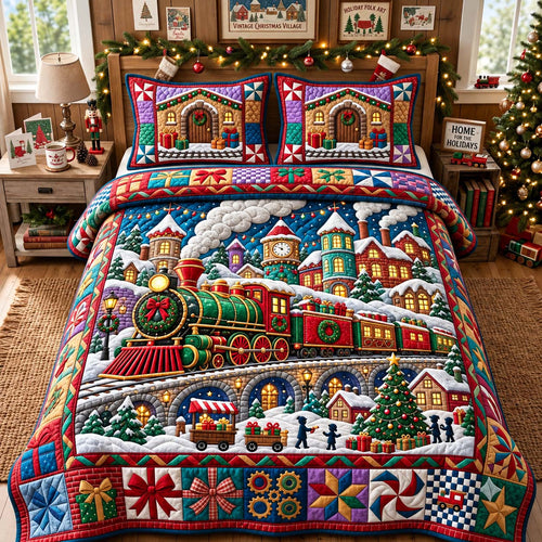 Christmas Village Express 3-Piece Quilted Bedding Set GFTONTD3811