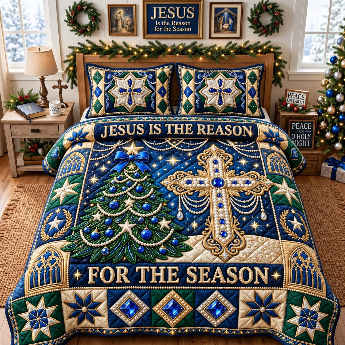 Jesus Reason Christmas Cross 3-Piece Quilted Bedding Set GFTONTD3818