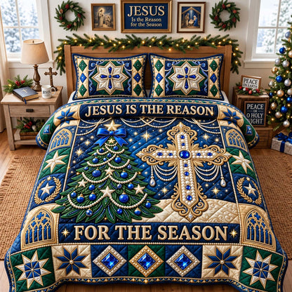 Jesus Reason Christmas Cross 3-Piece Quilted Bedding Set GFTONTD3818