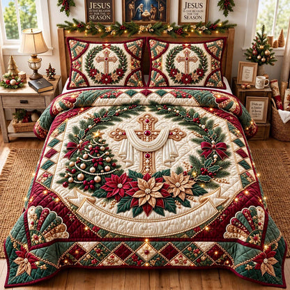 Holy Wreath Cross 3-Piece Quilted Bedding Set GFTONTD3819