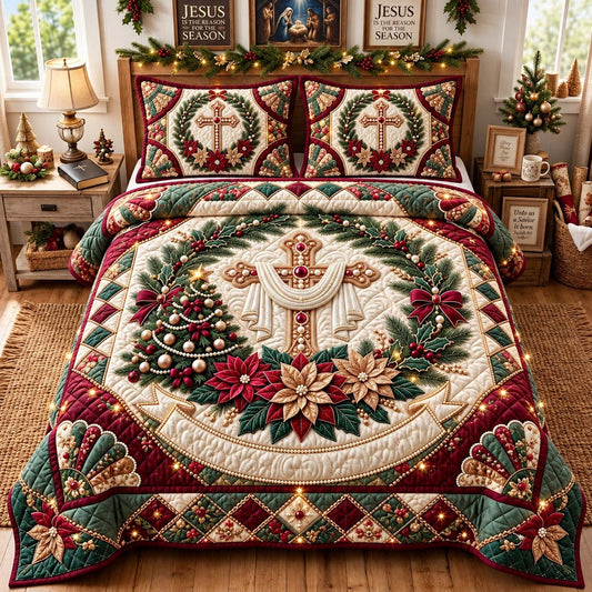 Holy Wreath Cross 3-Piece Quilted Bedding Set GFTONTD3819