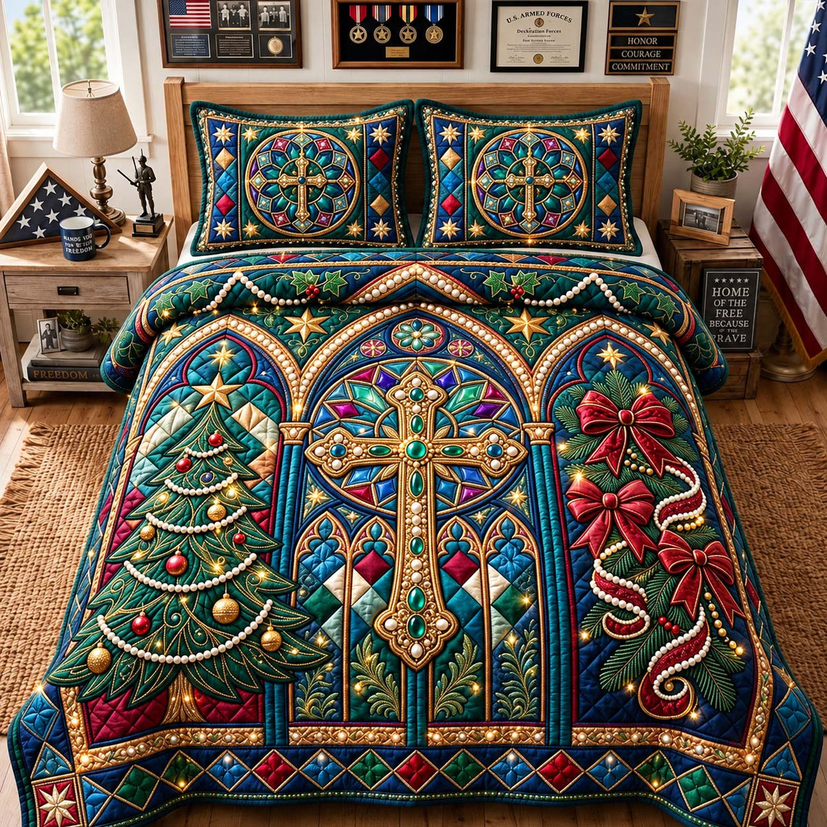 Faith Cathedral Christmas 3-Piece Quilted Bedding Set GFTONTD3820