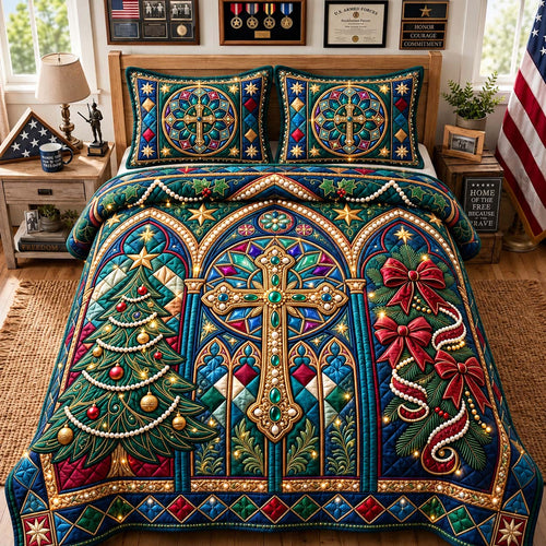 Faith Cathedral Christmas 3-Piece Quilted Bedding Set GFTONTD3820