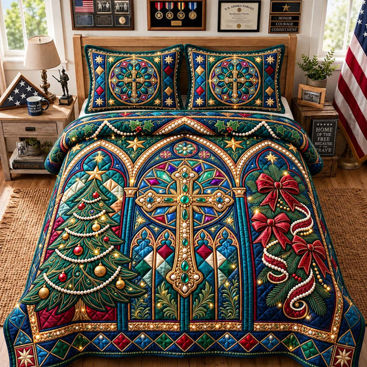 Faith Cathedral Christmas 3-Piece Quilted Bedding Set GFTONTD3820