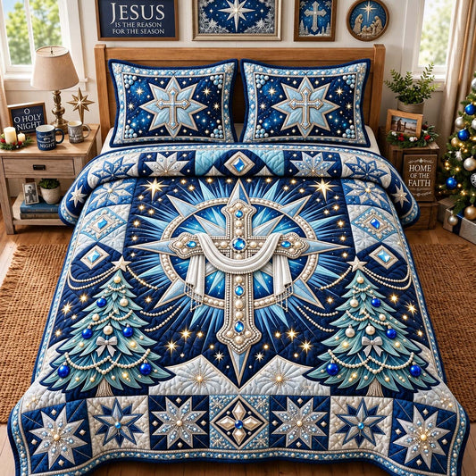 Holy Night Crystal Cross 3-Piece Quilted Bedding Set GFTONTD3821