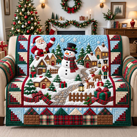 Snowman Village Christmas Quilted Sofa Cover GFTONTD3827