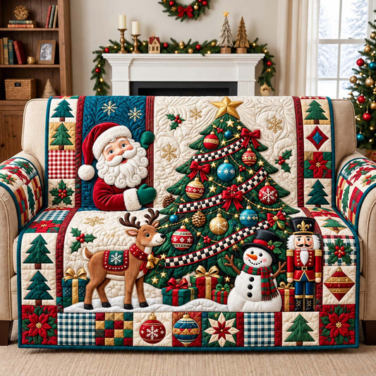 Santa Christmas Tree Quilted Sofa Cover GFTONTD3828