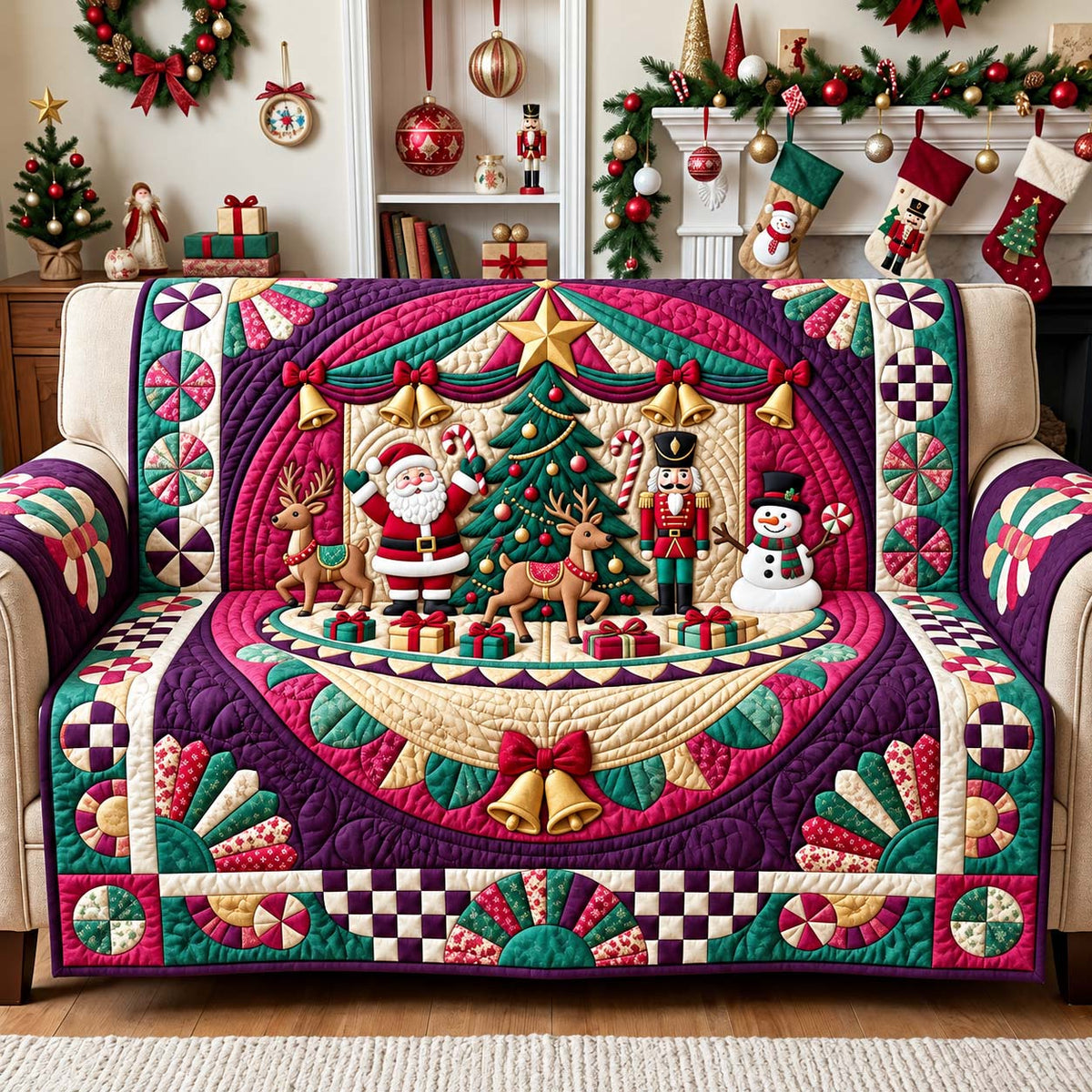 Christmas Theater Parade Quilted Sofa Cover GFTONTD3829