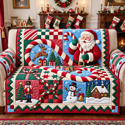 Santa Candy Cane Quilted Sofa Cover GFTONTD3830
