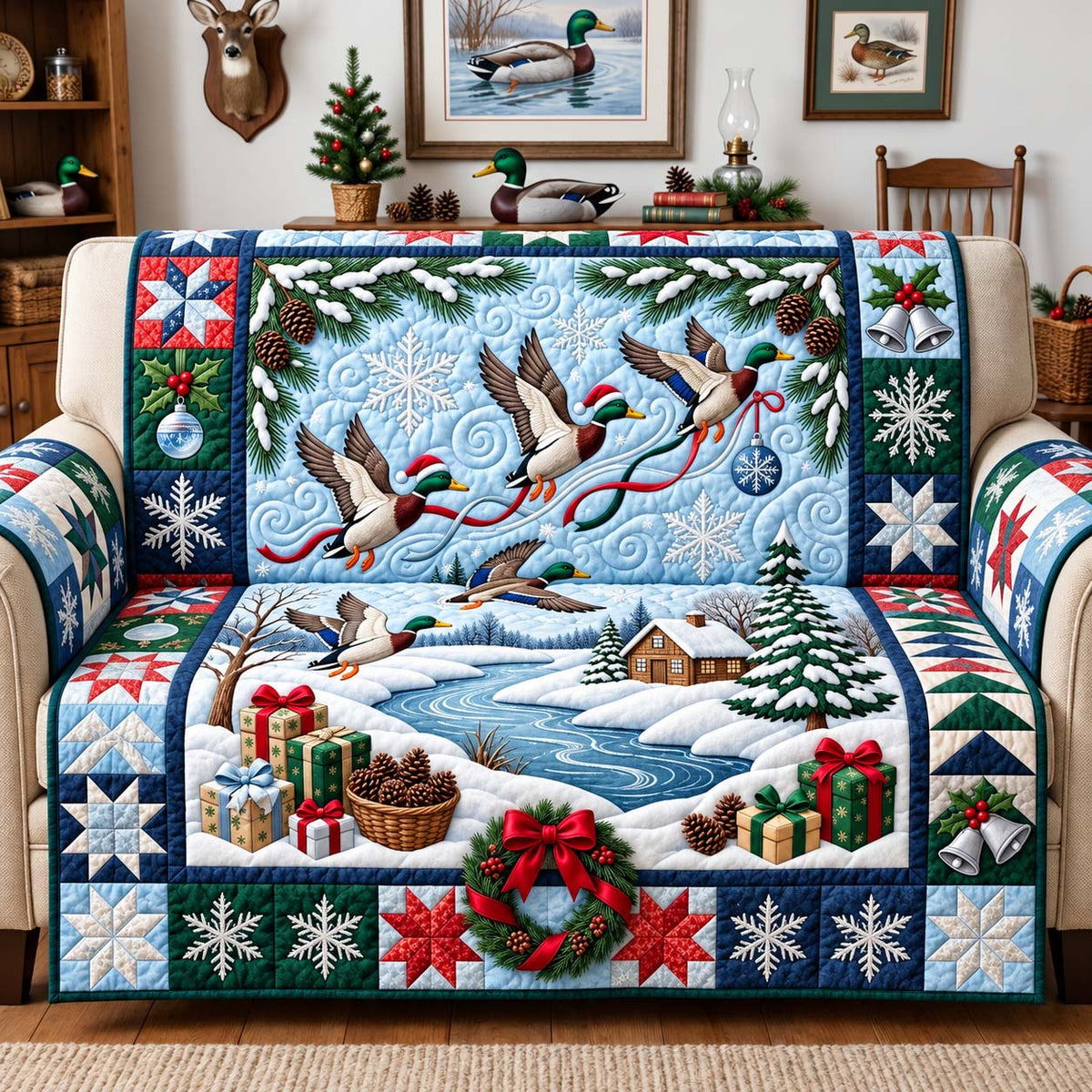 Holiday Mallard Flight Quilted Sofa Cover GFTONTD3837