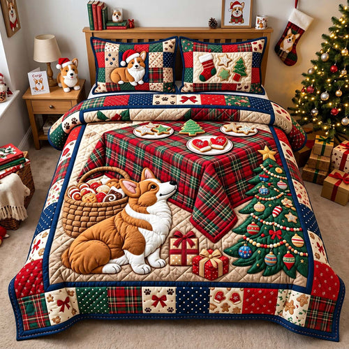 Corgi Christmas Feast 3-Piece Quilted Bedding Set GFTONTD3863
