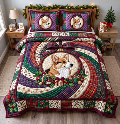 Plaid Corgi Christmas 3-Piece Quilted Bedding Set GFTONTD3865