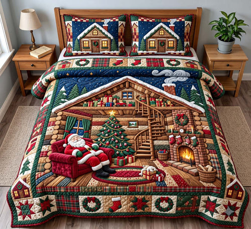 Santa Cabin Nap 3-Piece Quilted Bedding Set GFTONTD3867