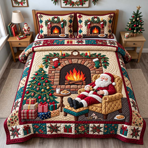 Santa Fireside Dreams 3-Piece Quilted Bedding Set GFTONTD3868