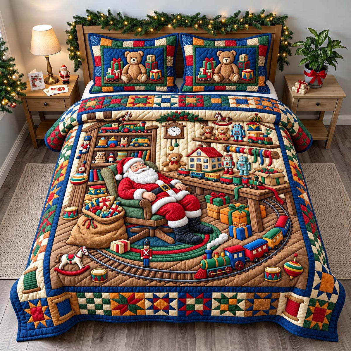 Santa Toyshop Nap 3-Piece Quilted Bedding Set GFTONTD3869